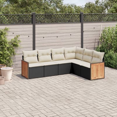 vidaXL - 6-delige - Loungeset - met - kussens - poly - rattan - zwart