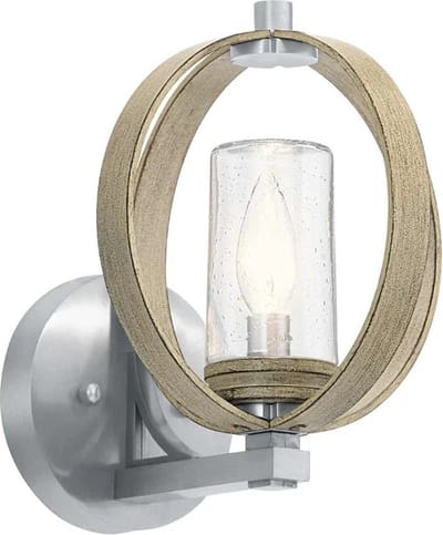 Kichler LED Wand Buitenlamp Grand Bank | 1X E14 Max 40W | IP44 | Dimbaar | Distressed Antique Grey & Brushed Aluminium