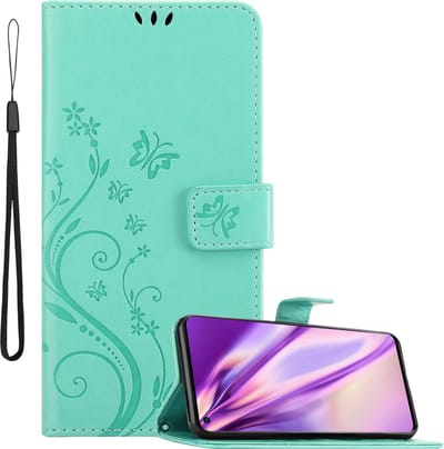 Cadorabo Hoesje geschikt voor Oppo FIND X3 NEO in BLOEMEN TURKOOIS - Beschermhoes in bloemmotief met magnetische sluiting, standfunctie en kaartsleuven Book Case Cover Etui