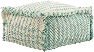 Decoratie Poefhoes - Voetbankhoes Vierkant - Woonkamer Decoratie - Handgeweven Kwaliteit - 40x40x20cm - Lichtgroen