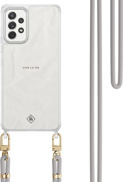 Casimoda® hoesje met koord - Geschikt voor Samsung A52(s) - Vive La Vie - Afneembaar koord - TPU/polycarbonaat - Grijs