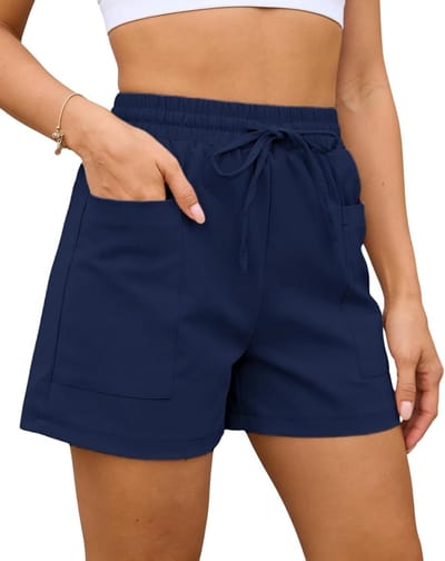 Zomer Shorts voor Dames met Hoge Taille, Lichtgewicht en Casual met Zakjes en Trekkoord voor het Strand