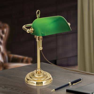 ORION Bankierslamp Harvard, messing/groen, hoogte 32 cm