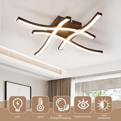 Glitzerlife - Plafondlamp - Modern Design - LED Plafondlamp - Warm Wit 3000K - Flikkervrij - Metaal IJzer - Ø24cm - Zwart