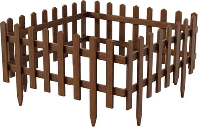 Set van 4 houten hekken, donkerbruin, 40 x 94 cm natuurlijke schutting geïmpregneerd in 3 kleuren | Perkenborder voor bloembed/groentebed _ Voortuinhek