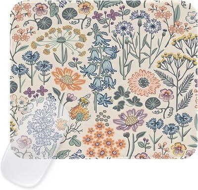 SnelShoppen - Vintage Vierkante Bloemen Muismat met Gestikte Rand, Kleine Patroon Muismat voor Meisjes, Boho Waterdichte Computer Muismat met Antislip