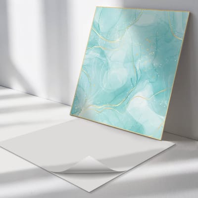 Wallfluent Vinyl Tegels - Abstract Vloeistofpatroon Zelfklevende Vinyltegels - 30 cm x 30 cm - Turkoois Vinyl Tegels - 9 stuks - Vierkant PVC Tegels - Abstractie Plaktegels - Vloer Tegels PVC - Plaktegels Keuken en Badkamer