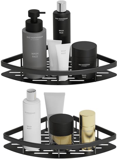 Doucherek Zonder Boren Zwart – Badkamer Accessoires – Wandrek - Zelfklevend -Doucherekje – Douchemand – RVS – Hoekrek – Hangend – Doucherek Hoek – 2 stuks
