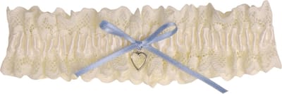 Kousenband Ivoorkleurig Broderie - Blauw Strikje & Hartje