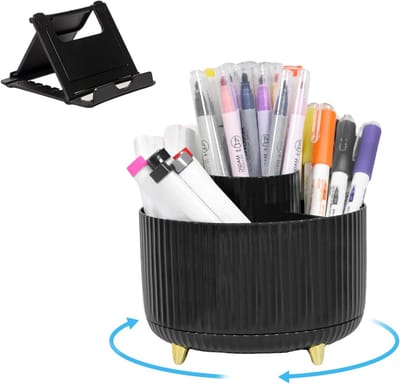 360° Draaibare Desk Organizer met 5 Vakken voor Pennen, Make-up Borstels en Telefoonstandaard - Ideaal voor Bureau, Kantoorbenodigdheden en Creatieve Accessoires