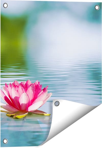Gards Tuinposter Roze Lotusbloem op het Water - 40x50 cm - Tuindoek - Tuindecoratie - Wanddecoratie buiten - Tuinschilderij