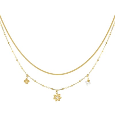 Ketting Layered Flowers - Goudkleurig - Kleurvast Stainless Steel