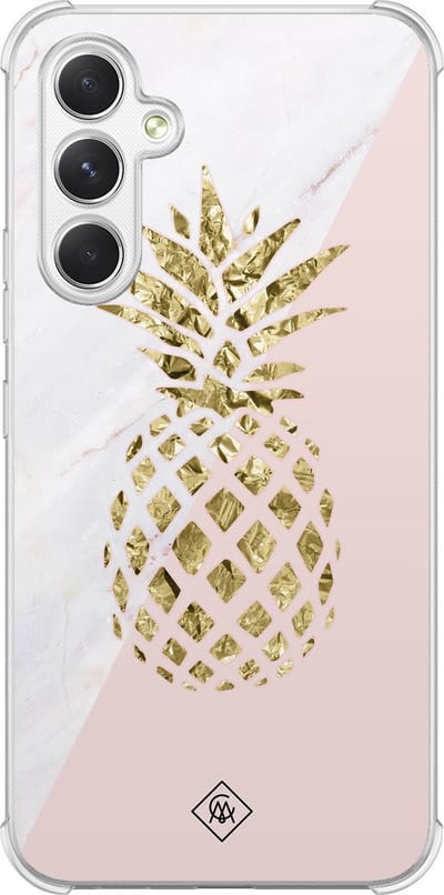 Casimoda® hoesje - Geschikt voor Samsung Galaxy A15 - Ananas - Shockproof case - Extra sterk - TPU/polycarbonaat - Roze, Transparant