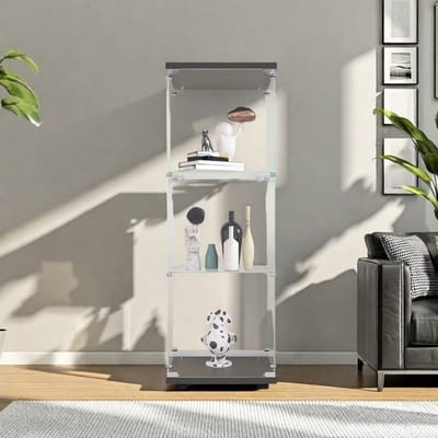 Moderne Zwarte Vitrinekast 3-laags – Gehard Glas, Stijlvol Display 16,7×14,3×49,3 inch