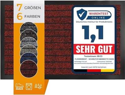 FLOORDIREKT Dura Deurmat - Robuust & Duurzaam - In vele Maten en Kleuren - Antislip Schoonloopmat - Voor Binnen en Buiten - Rood - 40 x 60 cm