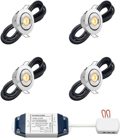 LED veranda inbouwspots Toledo bas inclusief trafo - 3W / dimbaar / kantelbaar / inbouwspot / terrasoverkapping / overkapping / warm wit / rond / 230V / IP44 / set van 4 stuks