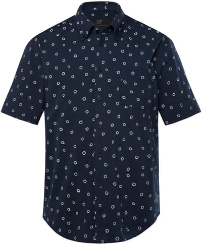 JP 1880 - Heren - Piqué overhemd korte mouw buttondown-kraag modern fit - Navy blauw - Maat L