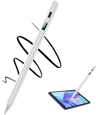 OKWISH Styluspennen - iPad Stylus Met Touch Schakelaar, Universele Styluspen Voor Pro/Air/Android, Palm Rejection Functionaliteit, Vervangbare Tip - Aluminiumlegering, Wit