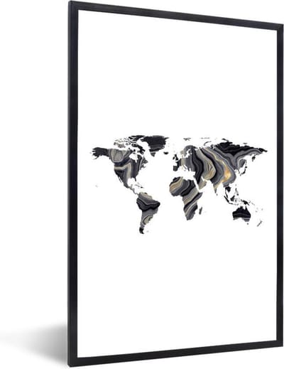 Poster in lijst - Fotolijst 80x120 cm - Posters - Wereldkaart - Verf - Goud - Posterlijst zwart - Decoratie - Wanddecoratie woonkamer - Muurdecoratie slaapkamer