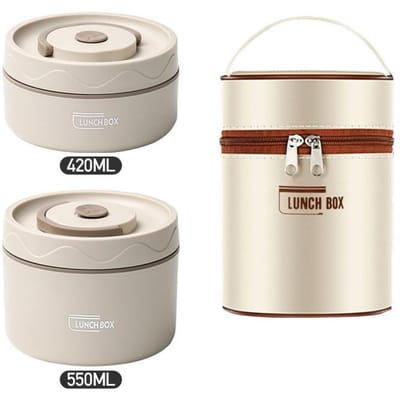 Magnetronbestendige Draagbare Geïsoleerde Voedselcontainer Lunchbox Roestvrijstalen Bento Box Geïsoleerd Lekvrij Thermische Lunchtas Set 420ml and 550ml&Microwave oven style