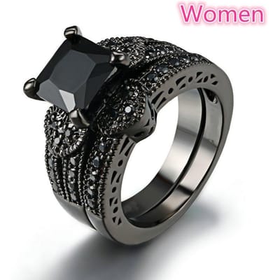 Zijn en Haar Partnerringen Zwart Goud Kleur Dames Paarse Zirkonia Trouwring Titanium Staal Heren Ring Trouwring Sieraden Cadeaus 7 black