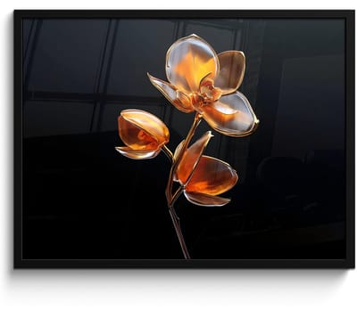Poster in lijst - Fotolijst 70x50 cm - Posters - Bloem - Orchidee - Oranje - Posterlijst zwart - Decoratie - Wanddecoratie woonkamer - Muurdecoratie slaapkamer