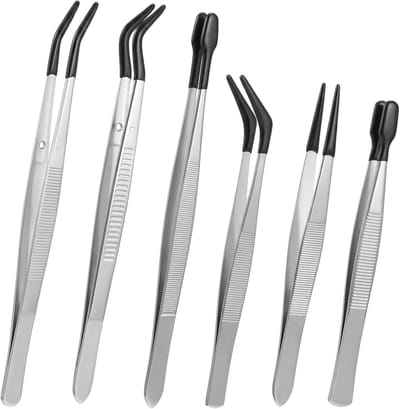 Solidchoice - Set van 6 Precision Pincetten met Rubberen Punten