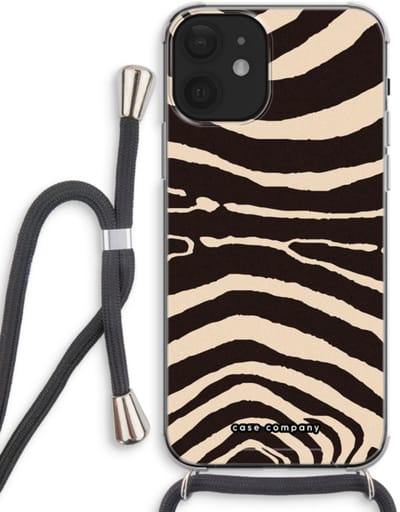 Case Company® - Hoesje met koord geschikt voor iPhone 12 hoesje met Koord - Arizona Zebra - Telefoonhoesje met Zwart Koord - Bescherming aan alle Kanten en Over de Schermrand