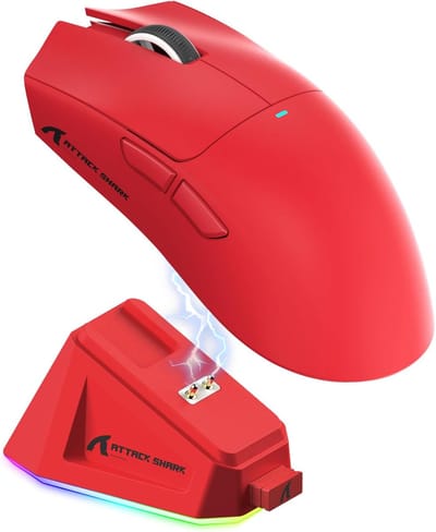 ATTACK SHARK X11 - RGB Gaming Muis - Magnetisch Oplaaddock - PAW 3311 Sensor - 59g Lichtgewicht - Bedraad + 2.4G + BT - 22.000 DPI - Rood