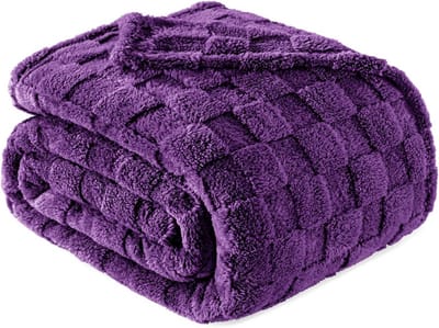 Flanellen Fleece Deken - Zachte Plaid - Comfort Verhogend - Geruit Jacquardpatroon - 152 x 203 cm - Paars