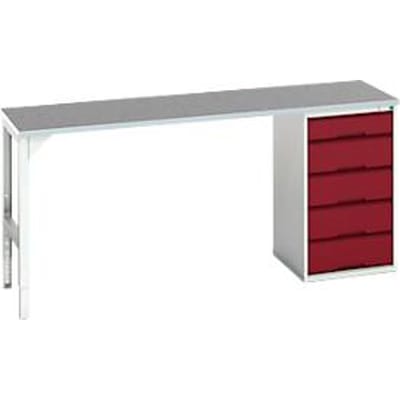 Onderbank Bott verso, linoleumblad, 5 laden, B 2000 x D 600 x H 930 mm, lichtgrijs/paarsrood