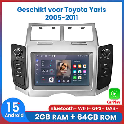 Awesafe Autoradio - Geschikt voor Toyota Yaris 2005 t/m 2011 - Draadloos Apple Carplay & Android Auto - Ram 2GB + Rom 64GB - Android 15.0 Systeem - GPS Navigatie Bluetooth WIFI - 7 Inch Radio Scherm - 2005 2006 2007 2008 2009 2010 2011