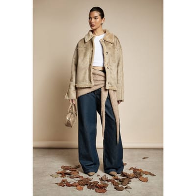 boohoo Dames Pilotenjack met suede kraag en bontdetails | Beige | Maat: 8