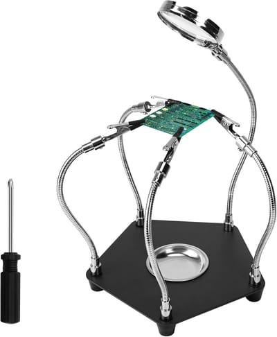 Soldeerstandaard Vergrootglas - Derde Hand - Precisiewerk - Flexibele Armen - 17.2 x 17.2 cm