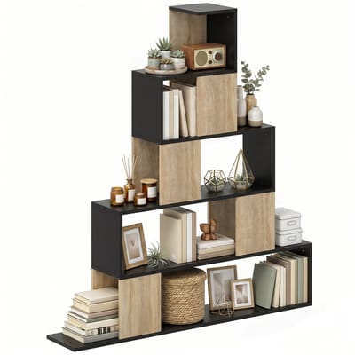 HOMCOM Opbergrek - Spaanplaat - 120 x 22 x 131,5 cm - Zwart en naturel hout