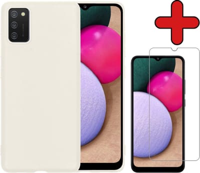 Hoesje - Met Screenprotector - Geschikt voor Samsung Galaxy A02s - Sterk & Shockproof - Telefoon Hoes - Back Cover - Siliconen Case - Telefoonhoes - Wit
