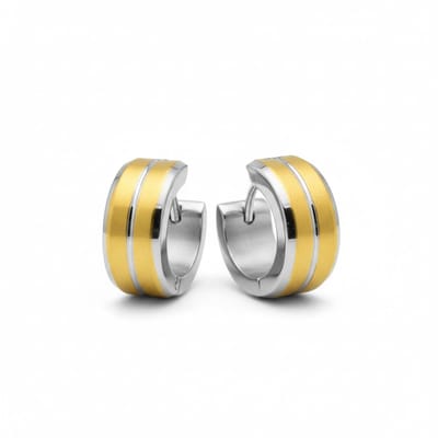 Aramat Jewels | Oorringen | Huggies – Bicolor RVS met Goudaccent (14mm) | | | |7mm | Staal | Volwassenen | Verkleurd niet