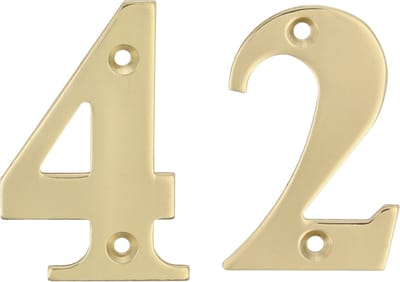 AMIG Huisnummer 42 - massief messing - 5cm - incl. bijpassende schroeven - gepolijst - goudkleur