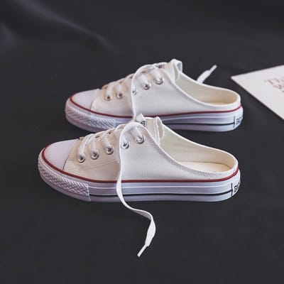 Pantoufles paresseuses à demi-talons pour femmes, nouvelles chaussures tendance de printemps sans talons, chaussures vulcanisées, chaussures en toile 39