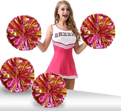 Pom Pom Cheerleader Pompoms - 2 Stuks Roze Gouden Pompoms voor Cheerleading, Dans en Sportevenementen