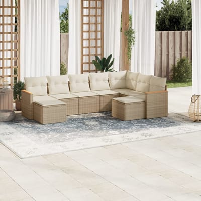 vidaXL - 9-delige - Loungeset - met - kussens - poly - rattan - beige