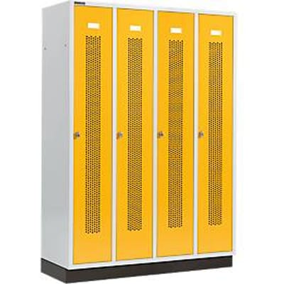 Schäfer Shop Select Kledinglocker met geperforeerde lijnen, 4 compartimenten, met fitting, draaigrendelslot, Deur koolzaadgeel