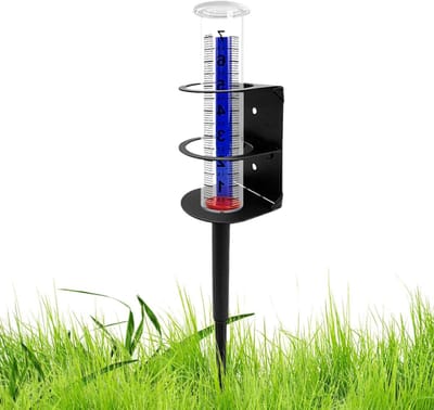 Regenmeter Outdoor - Weerinstrument Tuin - Neerslag Meten - Roestvrij Metalen Frame - 26 cm Hoog - Transparant