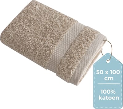 HUSH Living - Handdoek 100% Katoen - per stuk - 50×100 cm - Zware kwaliteit 500g/m2 - Stijlvol Boord en Ophanglus - Zand