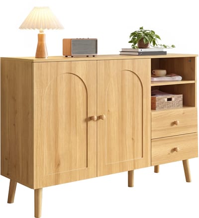 Clruro Dressoir - 118 x 35 x 82 cm - met deuren en reliëffront - PB + MDF - Naturel