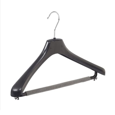 De Kledinghanger Gigant - Mantelhanger - Kostuumhanger - Jassenhanger - Volwassenen - LX42 - 50 Stuks - Kunststof - Zwart - Gebogen Model - Schouderverbreding 4,2 cm - Broeklat met Schuim - 42 cm - Kledinghanger - Kleerhanger - LX-Serie