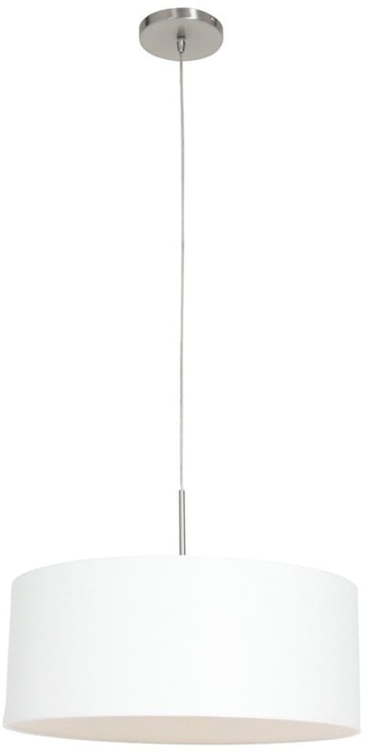 Staalkleurige hanglamp Sparkled Light 9889ST van Steinhauer met hoogte instelbare metalen armatuur en witte grof linnen kap, diameter 50cm, hoogte 20cm, voor binnengebruik