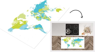 Keukenloper - Loper keuken - Wereldkaart - Groen - Blauw - 120x60 cm - Keukenloper vinyl