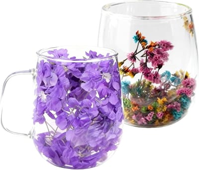 Set van 2 Dubbelwandige Koffieglaasjes 350ml, Bloemen Design, Isolerende Warmtebestendige Mokken, Perfecte Cadeaus voor Vrouwen, Moeders en Leraren