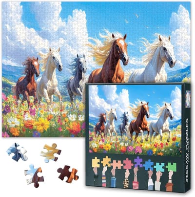 Dailygoods- Puzzel 1000 stukjes volwassenen - Paardenmotieven - Diermotieven - Bloemenveld-puzzel - Wanddecoratie - 70 x 50 cm - Legpuzzel